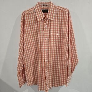 Orvis Mens Long Sleeve Button-Up Shirt XL Checker Orange White